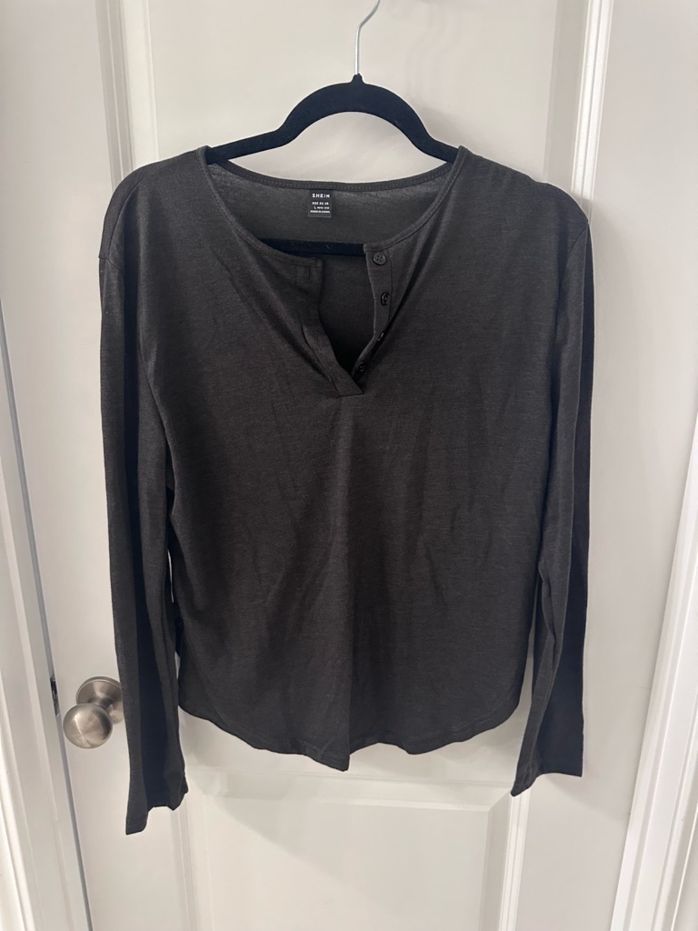 SHEIN Charcoal Long-Sleeve Henley Top